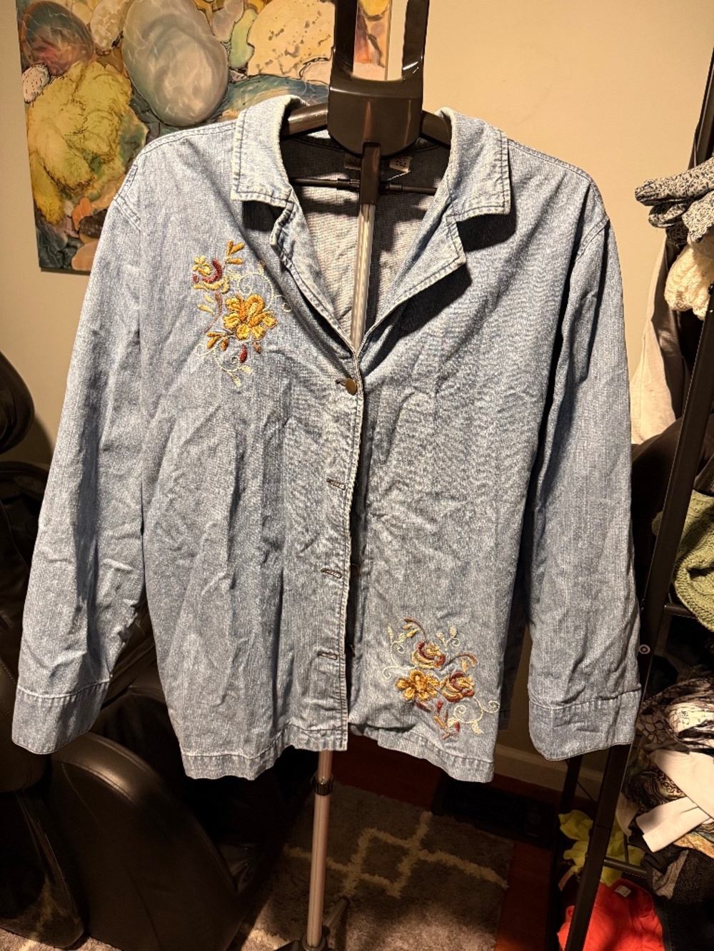 plus embroidered denim boho paisley button up shirt 24w 26w 100% cotton vintage
